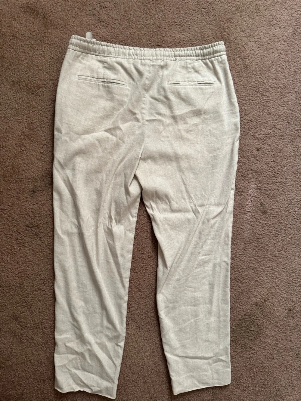 Zara Women’s Casual Drawstring Linen Pants - Light Beige